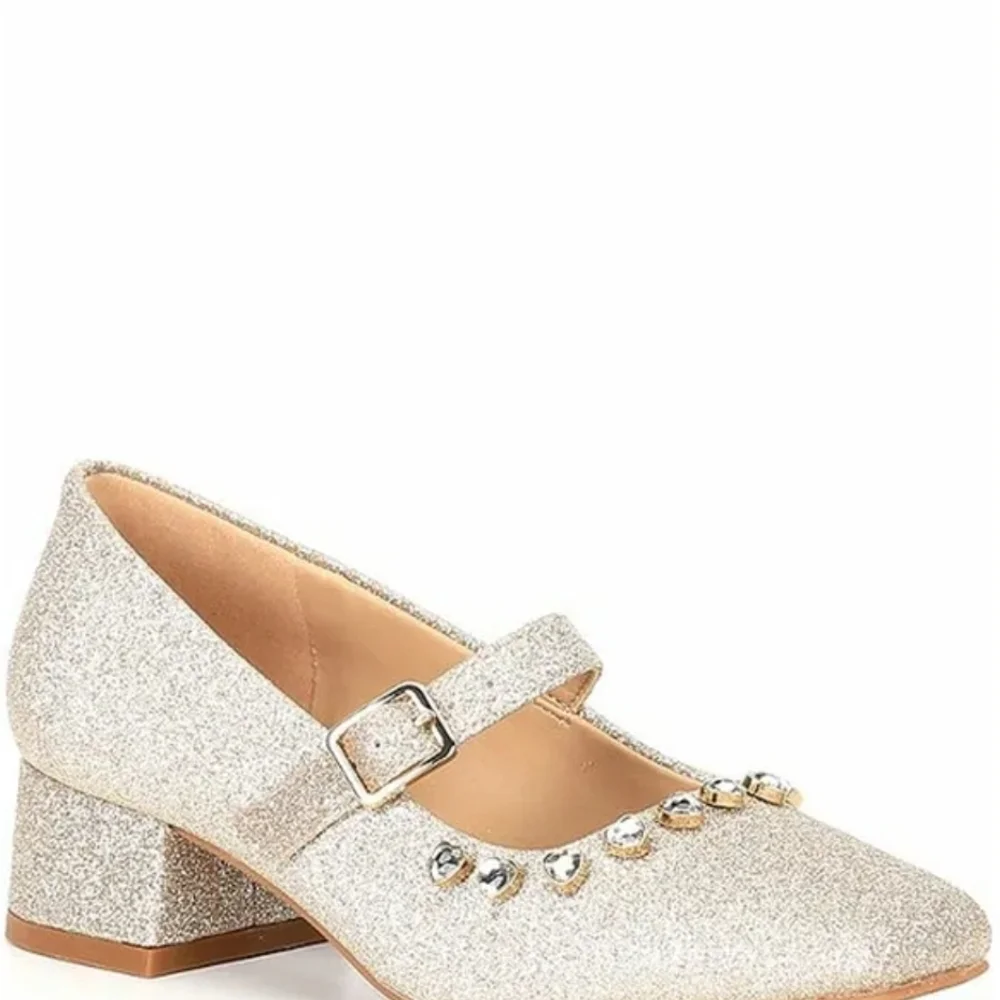 Copper Key Glitter Mary Jane Heels in Champagne